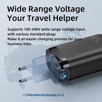 65W USB Type C GAN Wandoplader EU Plug voor snel opladen Laptops en draagbare telefoons