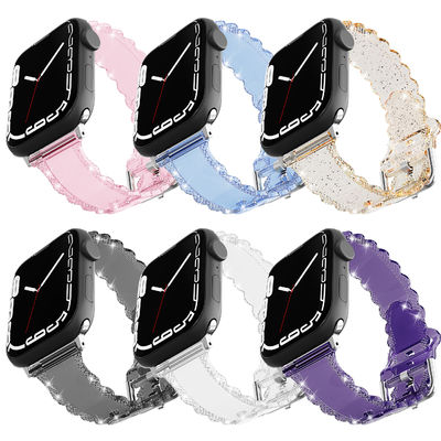 Populaire luxe stijl voor Apple Watch 45mm Clear Glitter Lace Diamond Replacement Band