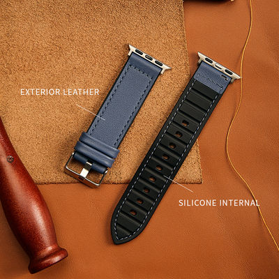 22 mm siliconen leer horlogeband voor iWatch Series 6 5 4 3 2 1 SE Luxe en duurzaam