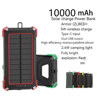 Draadloos opladen 5W Outdoor Power Bank 10000mAh Zonnebatterij Charger voor iPhone 15